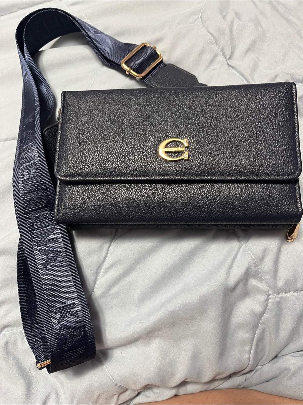 Black Crossbody Wallet Bag with Gold Hardware